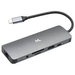 Hub USB Type-C 3.0 Mtek DS-91TC 9 Portas / HDMI USB / RJ-45 / SD / Type-C / Som - Prata