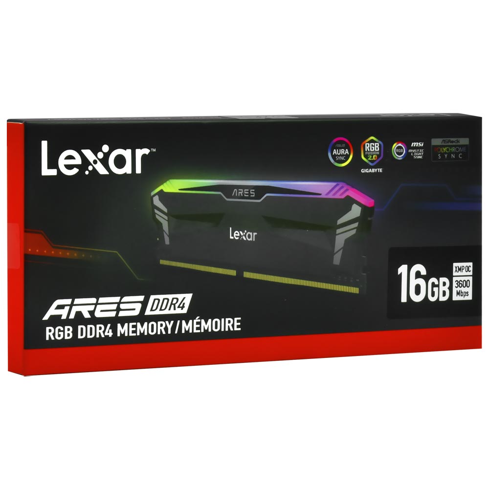 Memória RAM Lexar XMP OC Ares DDR4 16GB 3600MHz / RGB - Preto (LD4BU016G-R3600GSLA)
