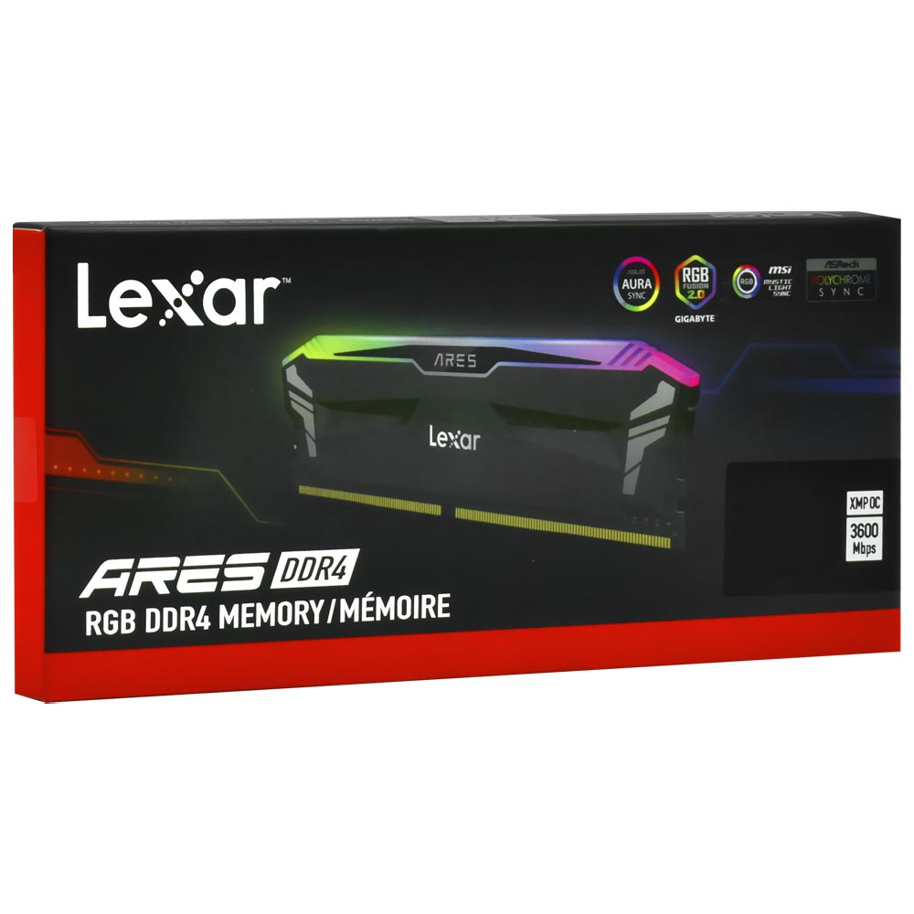 Memória RAM Lexar XMP OC Ares DDR4 8GB 3600MHz / RGB - Preto (LD4BU008G-R3600GSLA)