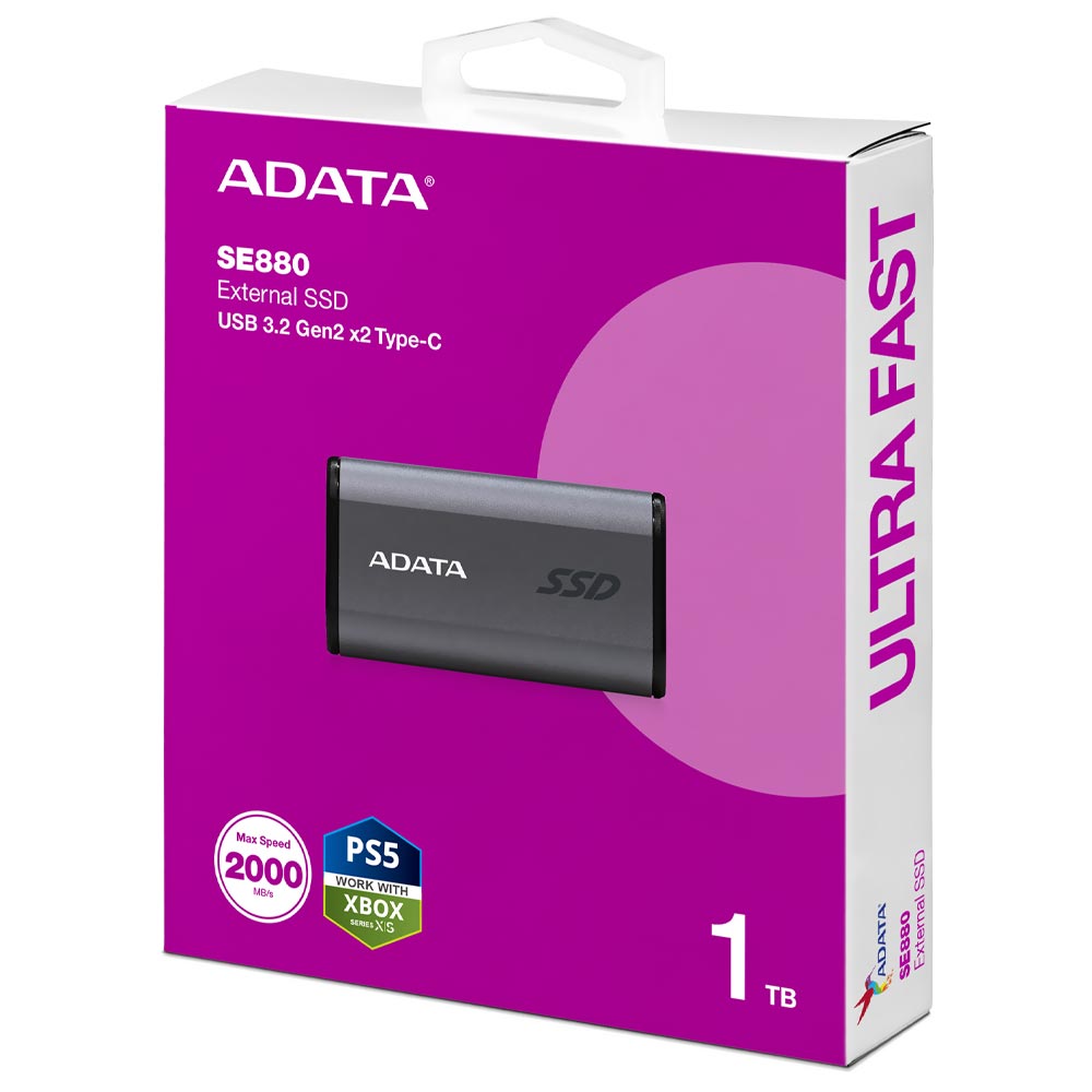 SSD Externo ADATA 1TB SE880 Ultra Fast Type-C 3.2 - Cinza (AELI-SE880-1TCGY)