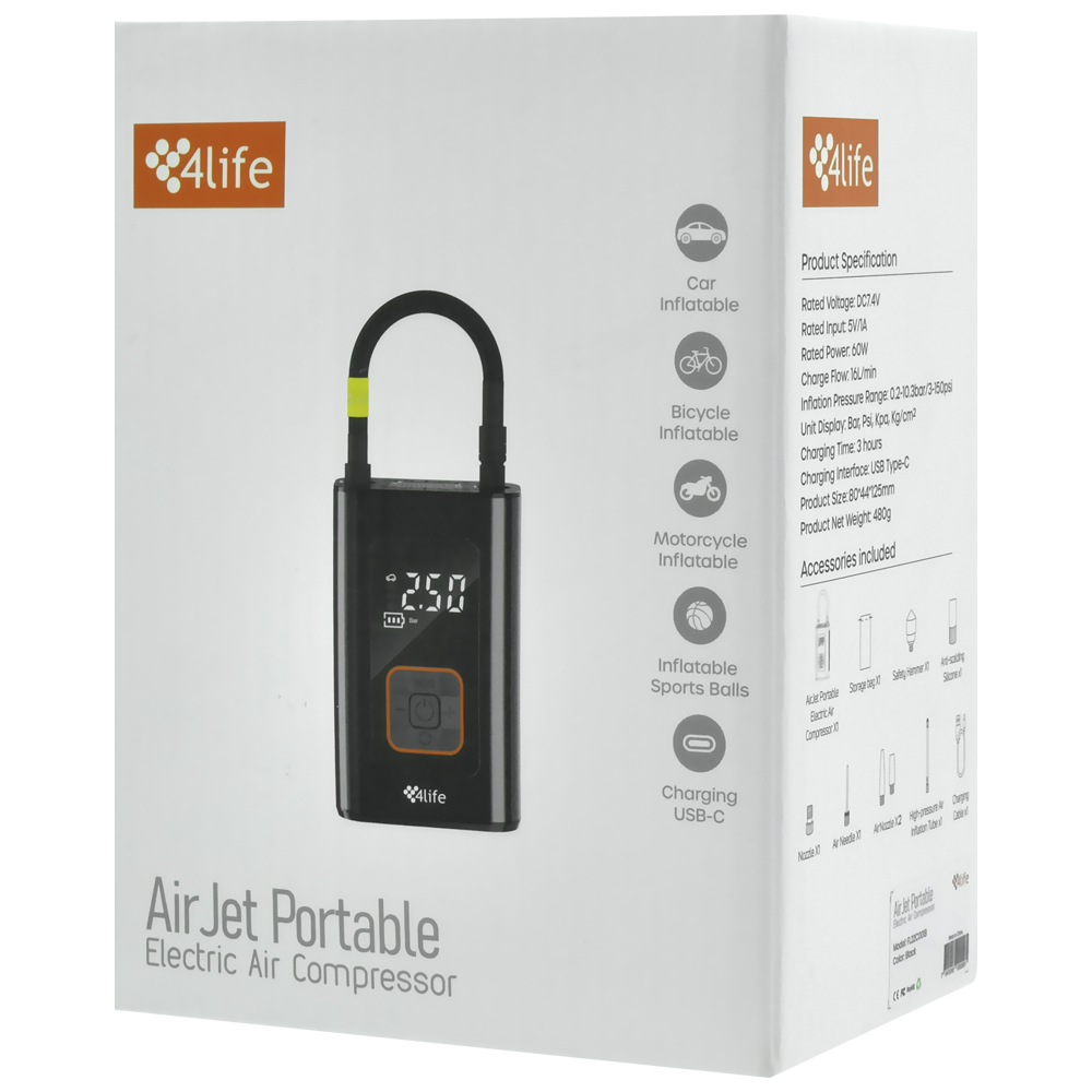 Compressor de Ar 4LIFE Air Jet Portátil Electric - Cinza (FL22C001G)