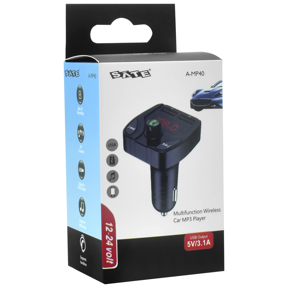 Transmissor Digital para Carro Satellite A-MP40 FM / Bluetooth / MP3 - Preto