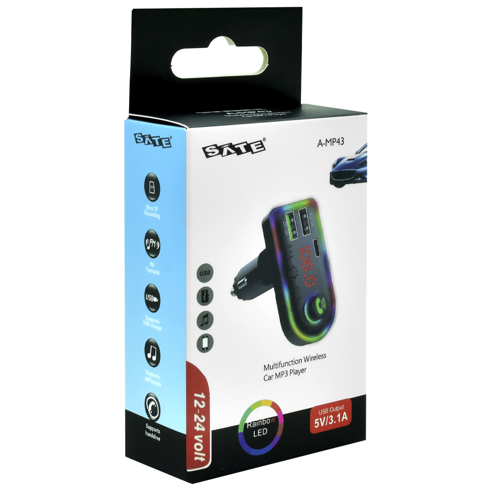 Transmissor Digital para Carro Satellite A-MP43 LED / Bluetooth / FM / TF / USB / MP3 - Preto