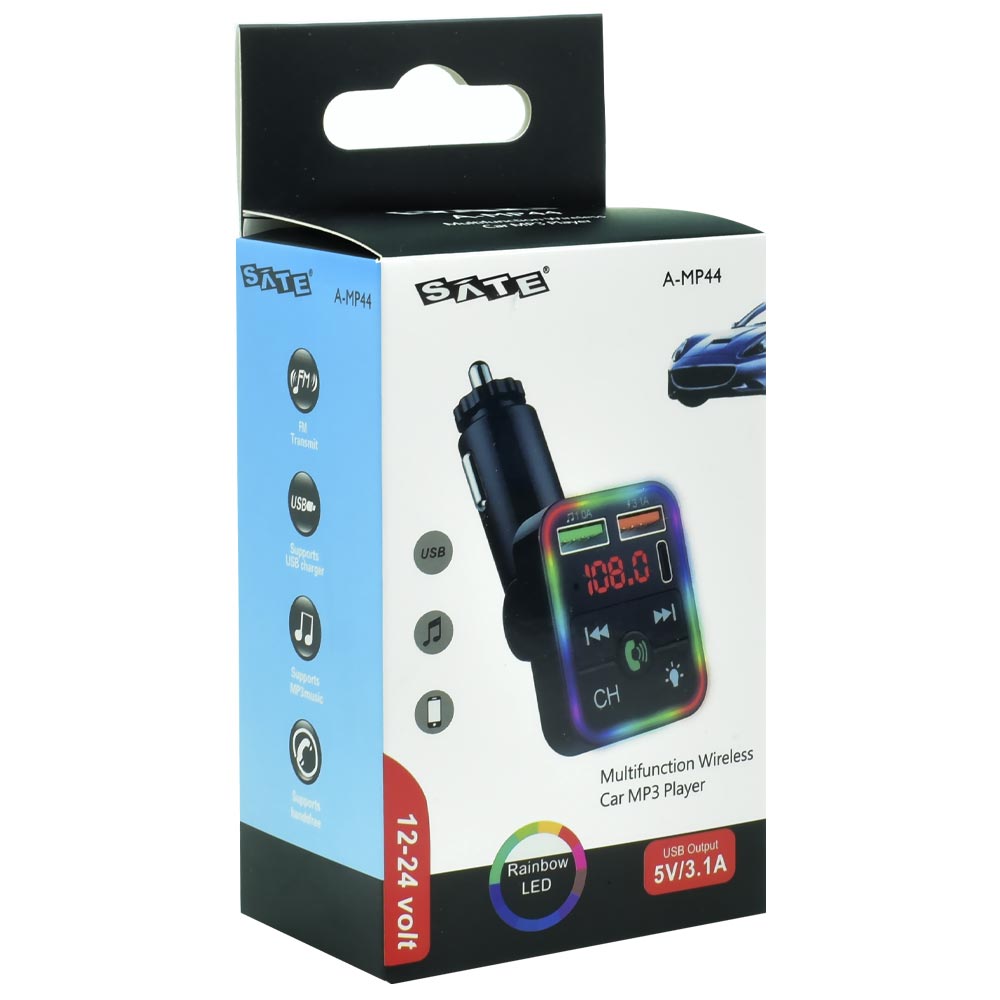 Transmissor Digital para Carro Satellite A-MP44 LED / Bluetooth / FM / MP3 / USB / USB-C - Preto