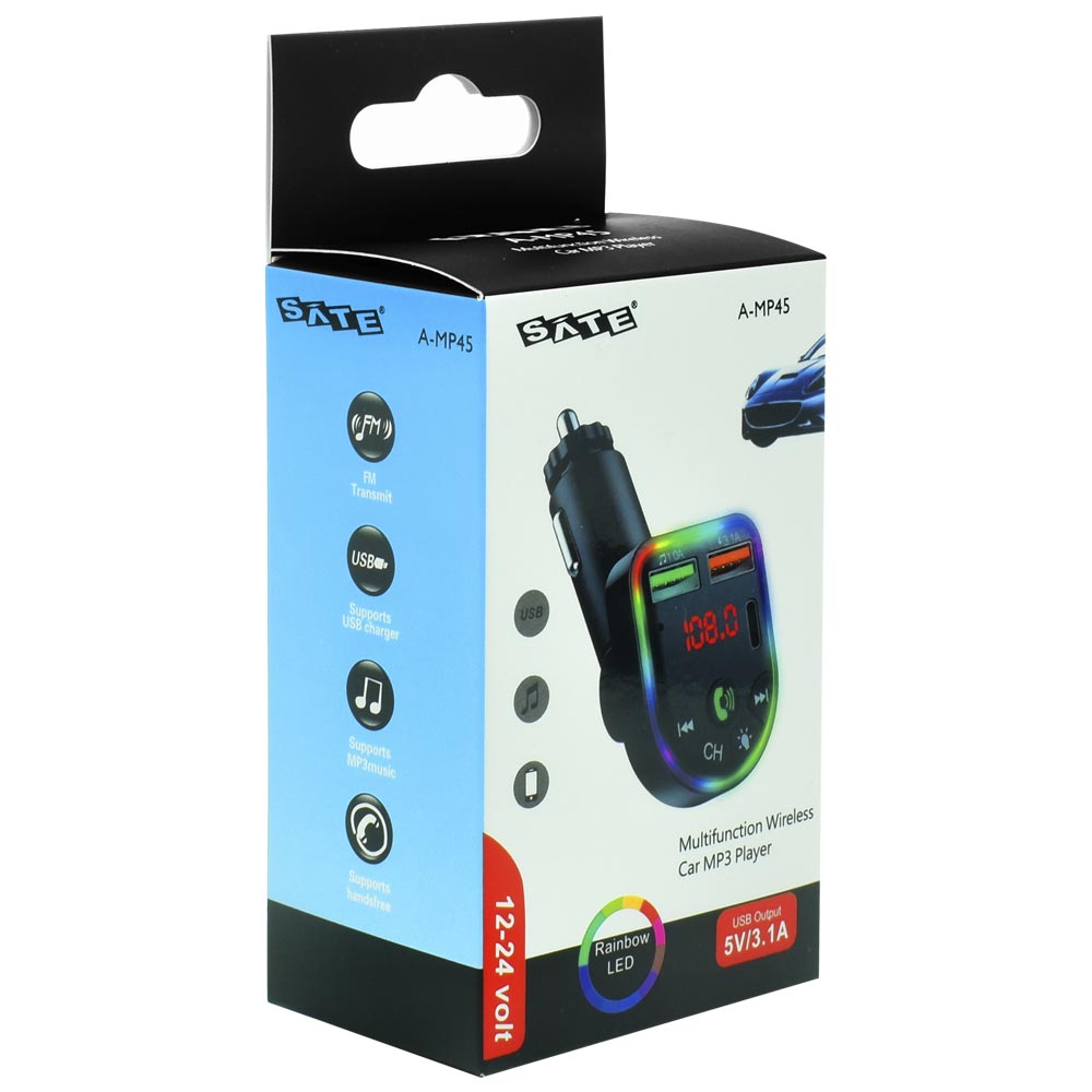 Transmissor Digital para Carro Satellite A-MP45 LED / Bluetooth / FM / MP3 / USB / USB-C - Preto