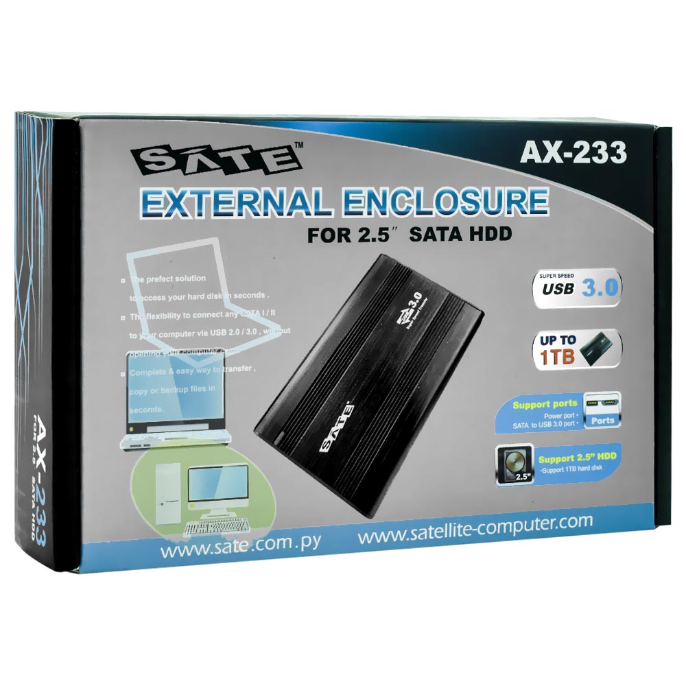 Gaveta Satellite AX-233 SATA 2.5" / HD / USB 3.0 - Preto
