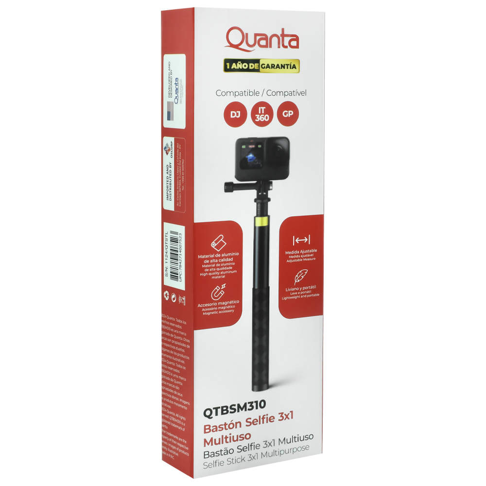 Bastao Selfie Quanta QTBSM310 Multiuso - Preto (3x1)