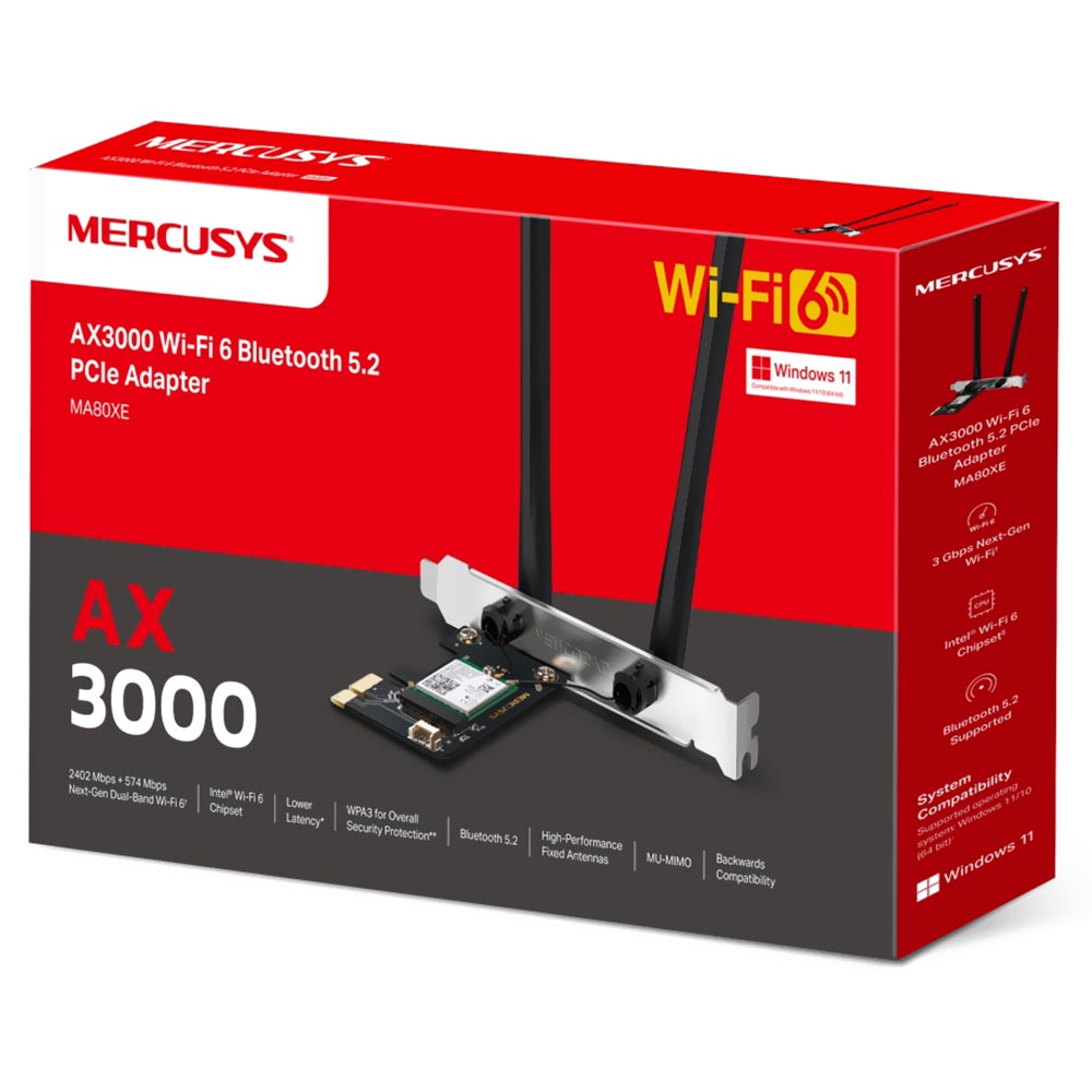Adaptador Wifi 6 / Bluetooth 5.2 Mercusys MA80XE AX3000 Dual Band