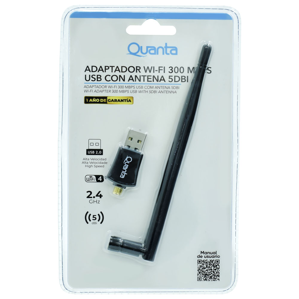 Adaptador Wifi Quanta QTAA300 USB / 2.4GHz / 300Mbps