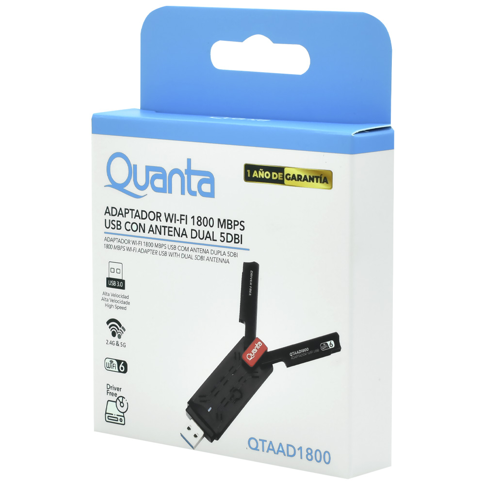 Adaptador Wifi Quanta QTAAD1800 Dual Band / 2.4GHz / 5GHz / 1800Mbps - Preto