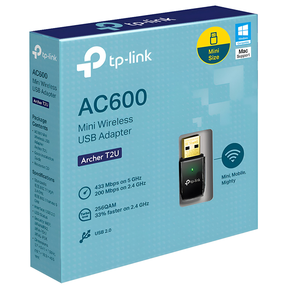Adaptador Wifi Tp-Link Archer T2U AC600 USB Dual Band / 2.4GHz / 5GHz - 600Mbps