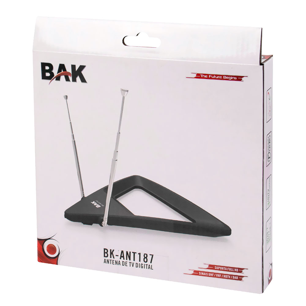 Antena para TV Digital BAK BK-ANT187 Interna / HD / UHF / VHF / HDTV / DAB - Preto