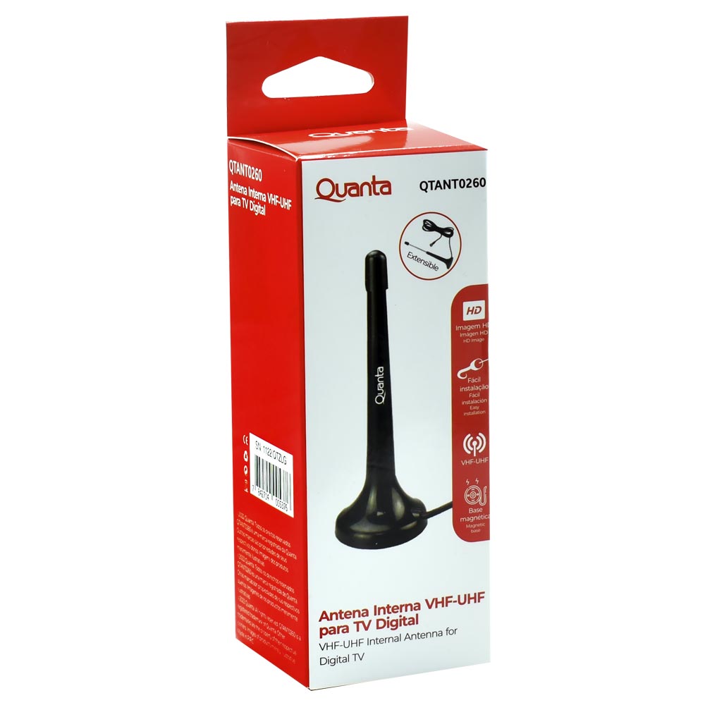 Antena para TV Digital Quanta QTANT0260 Interno / VHF / UHF - Preto