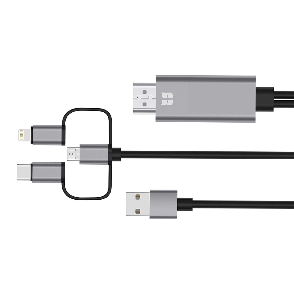 Cabo Adaptador HDTV Type-C para HDMI Macho / USB Macho / Lightning / Micro USB - 1.8M