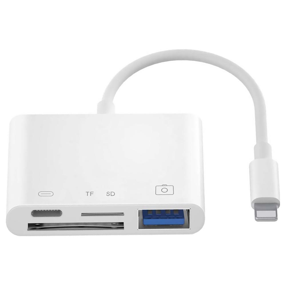 Cabo Adaptador Lightning Macho para USB 3.0 / SD / TF / Lightning Fêmea - Branco (RXY-033)