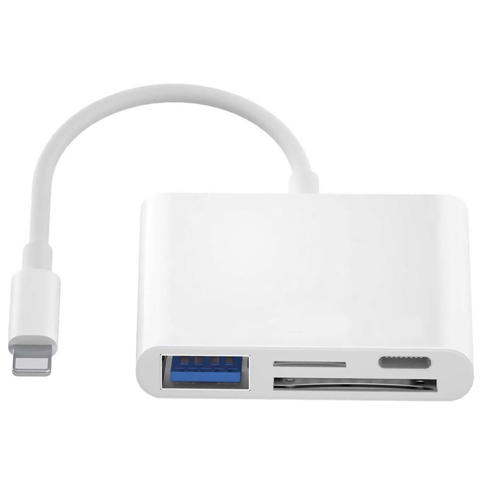 Cabo Adaptador Lightning Macho para USB 3.0 / SD / TF / Lightning Fêmea - Branco (RXY-033)