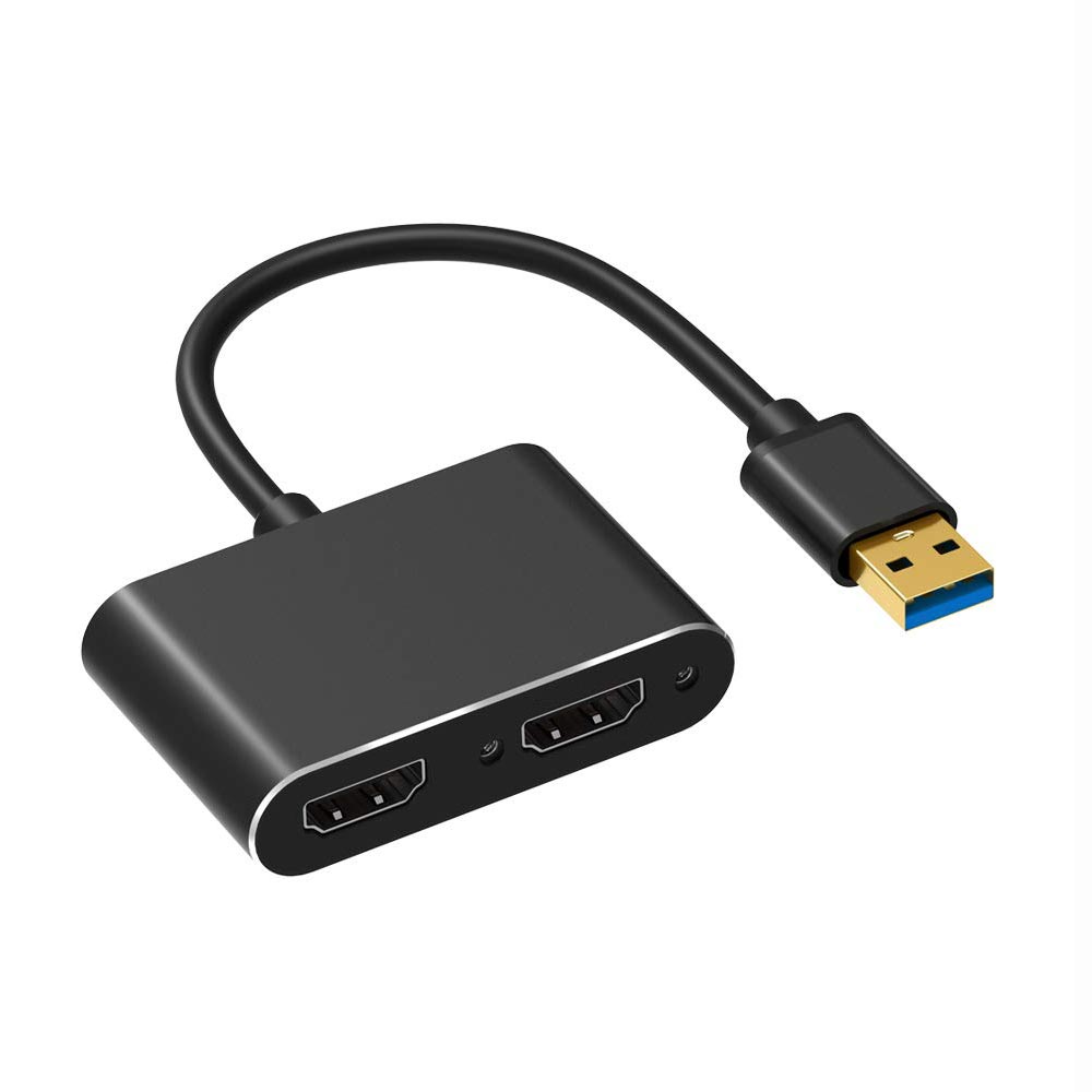 Cabo Adaptador USB 3.0 para 2 HDMI Fêmea 2K - Preto