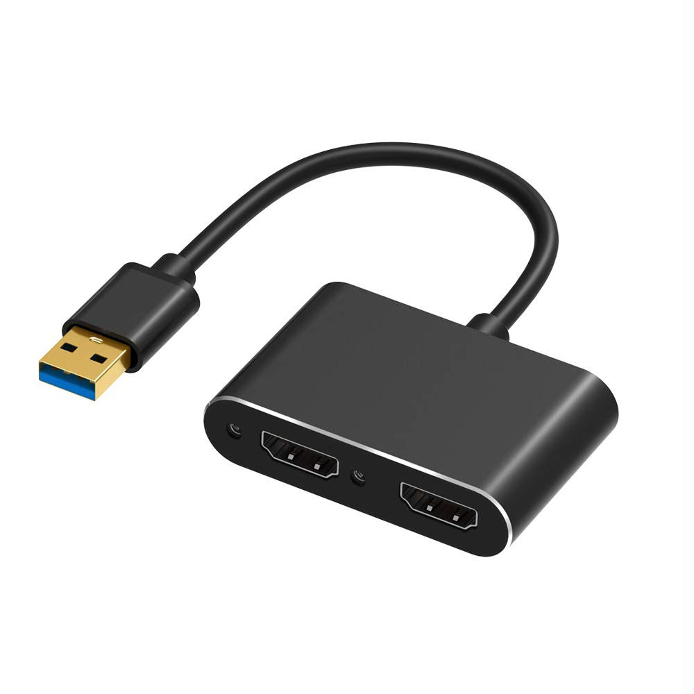 Cabo Adaptador USB 3.0 para 2 HDMI Fêmea 2K - Preto