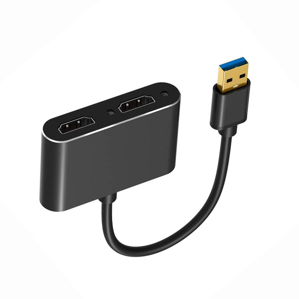 Cabo Adaptador USB 3.0 para 2 HDMI Fêmea 2K - Preto