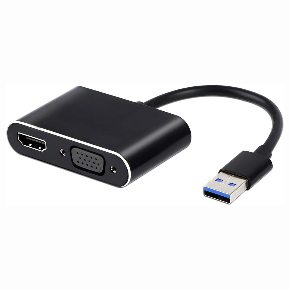Cabo Adaptador USB 3.0 para HDMI Fêmea / VGA Fêmea 2K - Preto