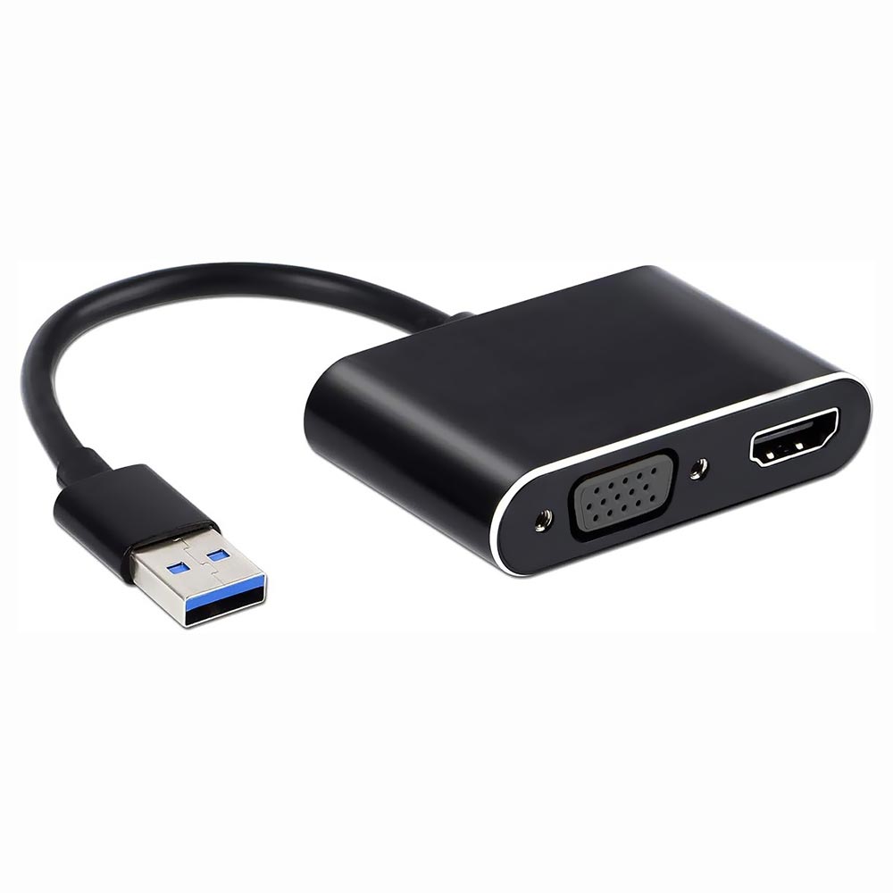 Cabo Adaptador USB 3.0 para HDMI Fêmea / VGA Fêmea 2K - Preto