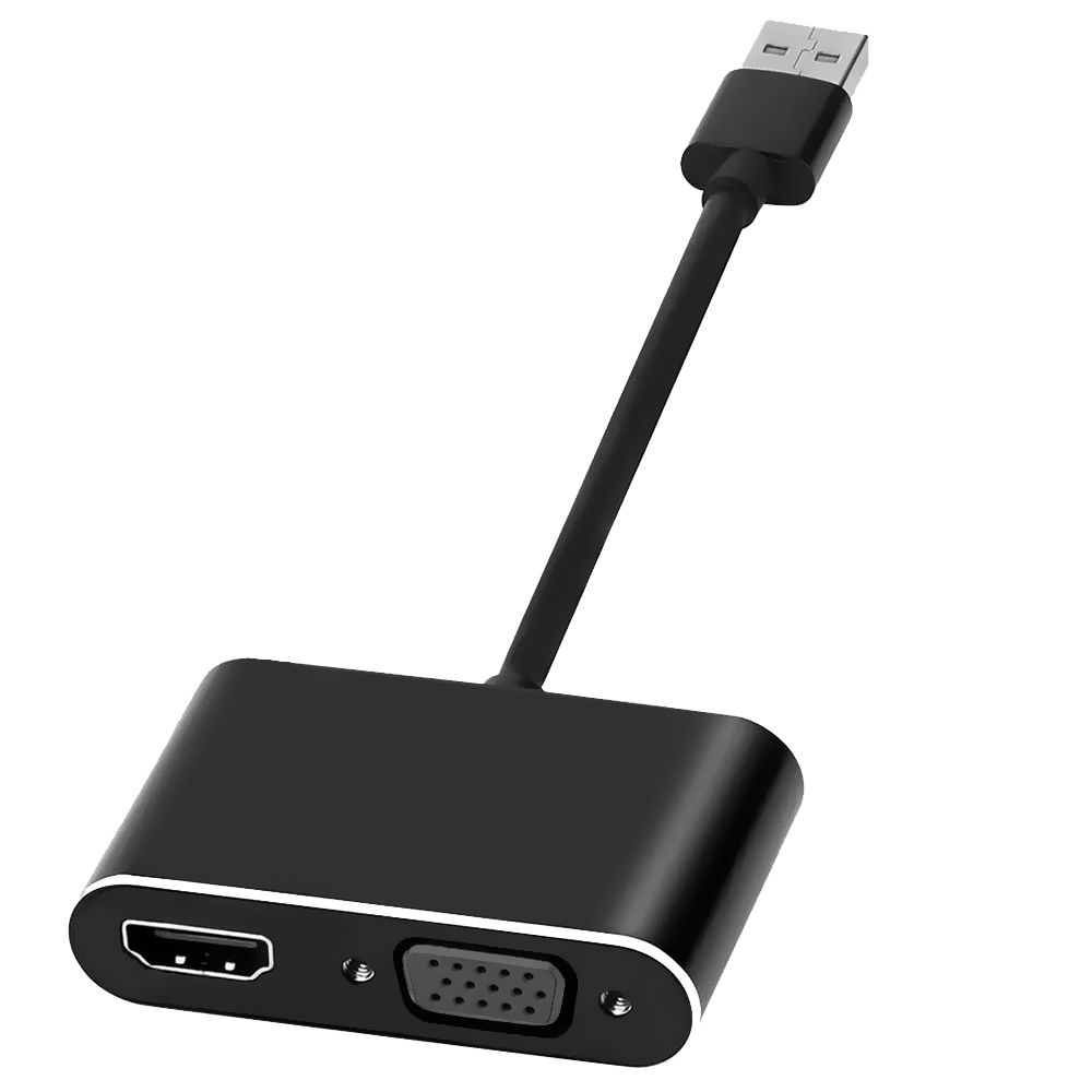 Cabo Adaptador USB 3.0 para HDMI Fêmea / VGA Fêmea 2K - Preto