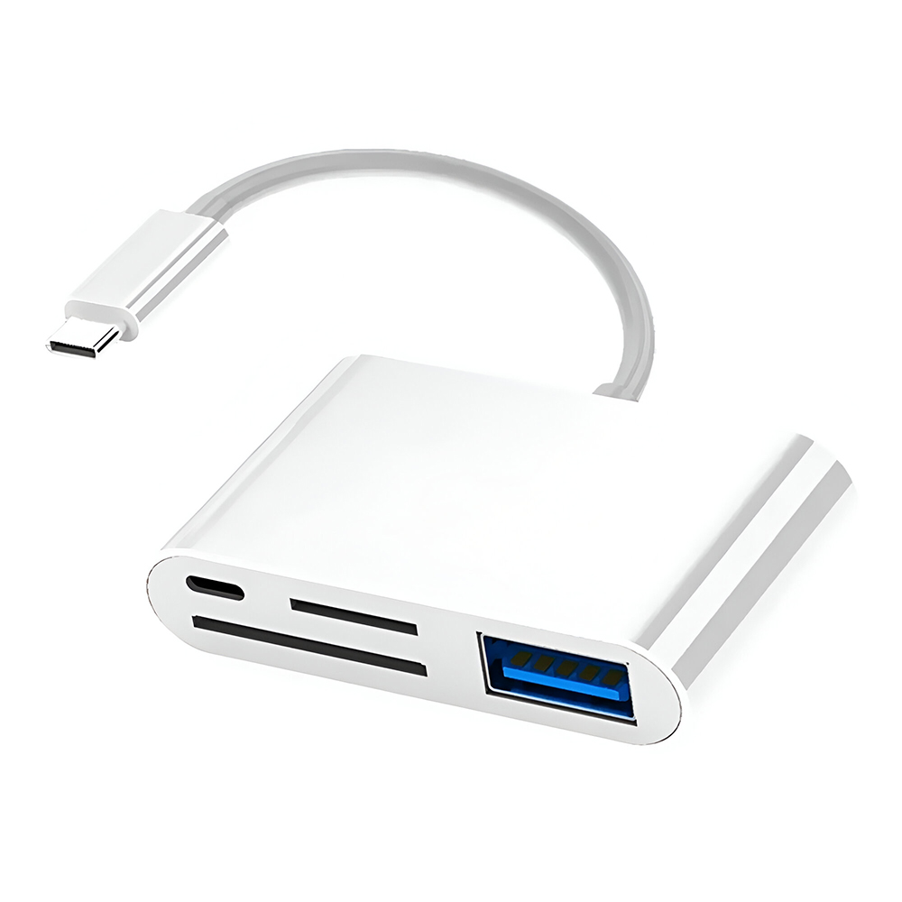 Cabo Adaptador USB-C Macho para USB 3.0 / USB-C Fêmea / TF / SD - Branco