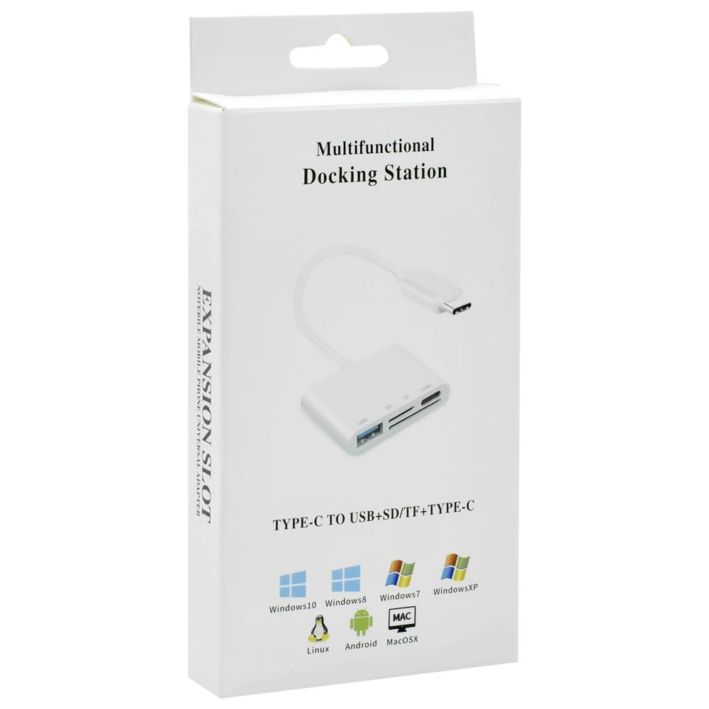 Cabo Adaptador USB-C Macho para USB 3.0 / USB-C Fêmea / TF / SD - Branco