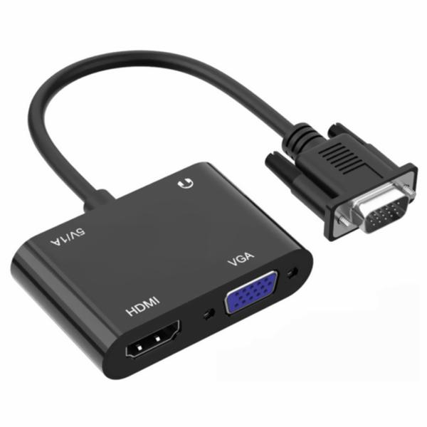 Cabo Adaptador VGA Macho para VGA Fêmea / HDMI / Áudio - Preto