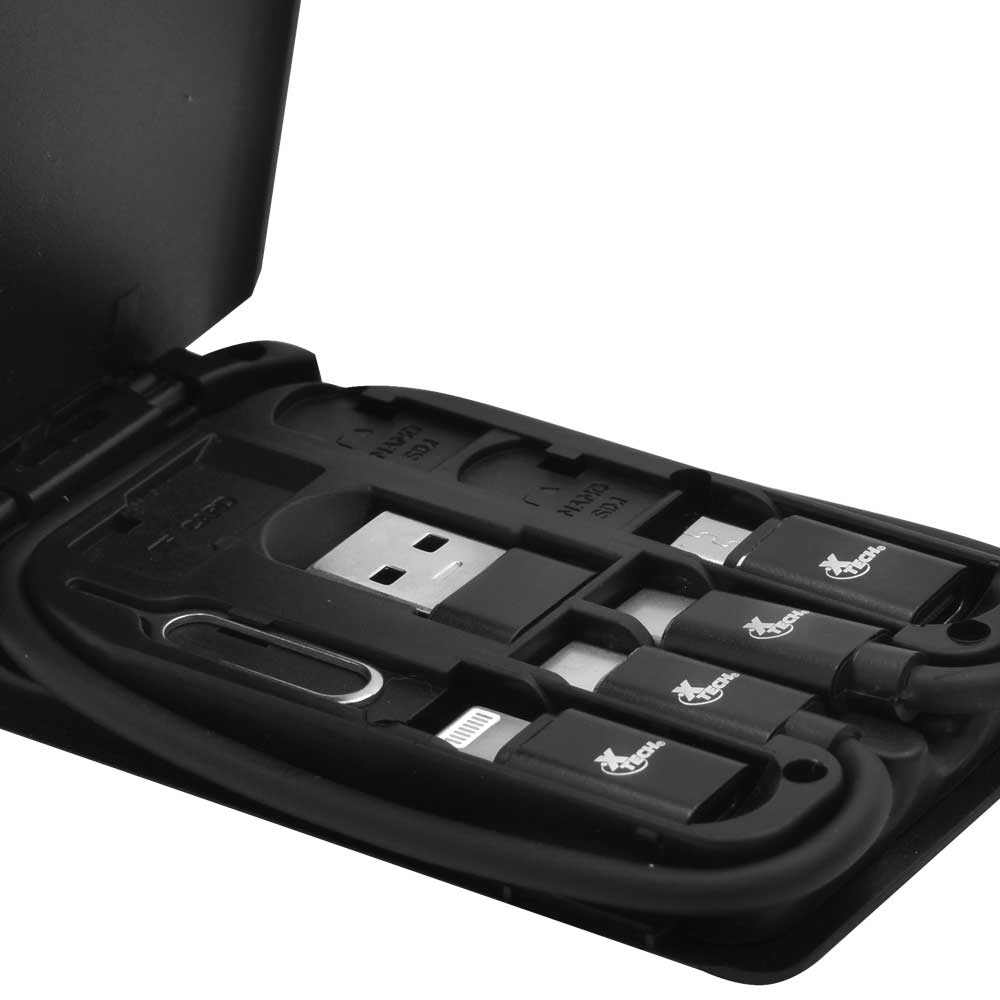 Cabo Adaptador Xtech XTC570 USB-C Macho para Micro USB / Lightning / USB - Preto (Case com Kit)