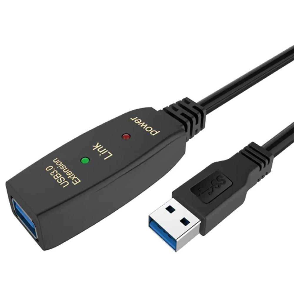 Cabo de Extensão USB para USB 3.0 - 10M Preto + Fonte