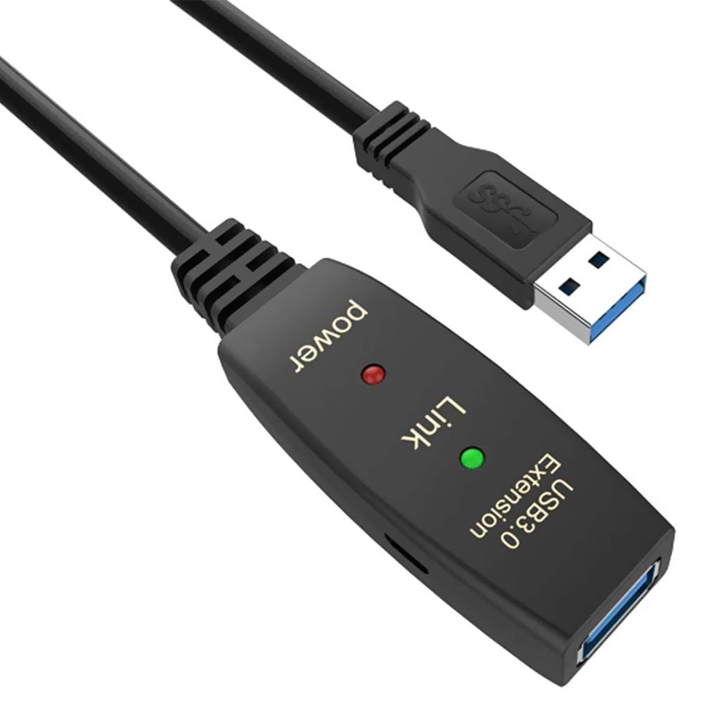 Cabo de Extensão USB para USB 3.0 - 10M Preto + Fonte