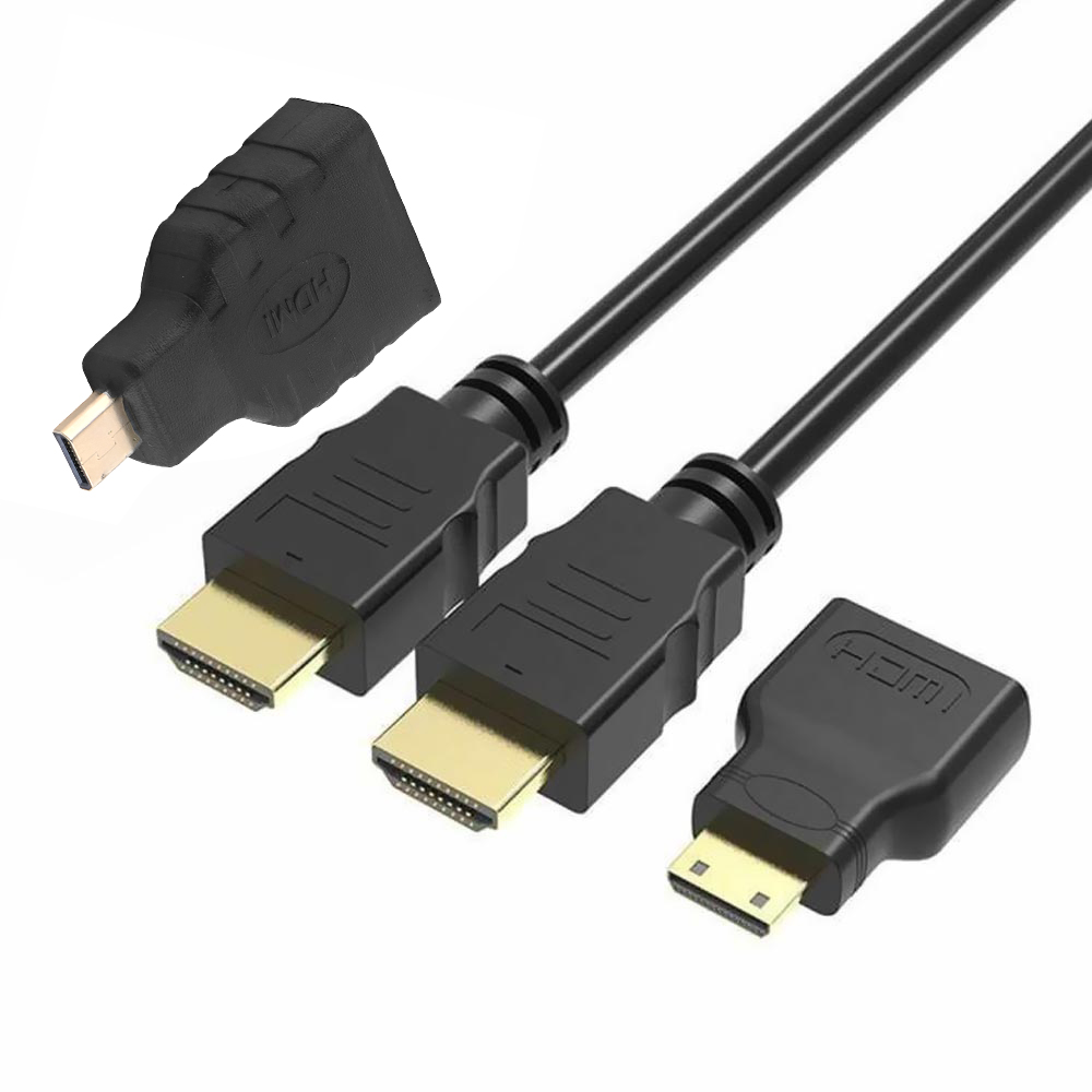 Cabo HDMI para HDMI - 1.5M 3D 1.4V + Adaptador Mini HDMI / Micro HDMI