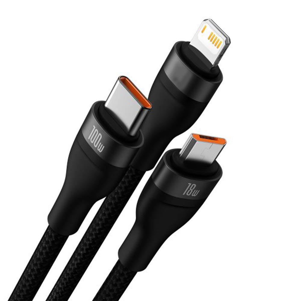 Cabo Baseus CASS030201 USB-C A Micro USB / USB-C / Lightning 1.5M - Preto