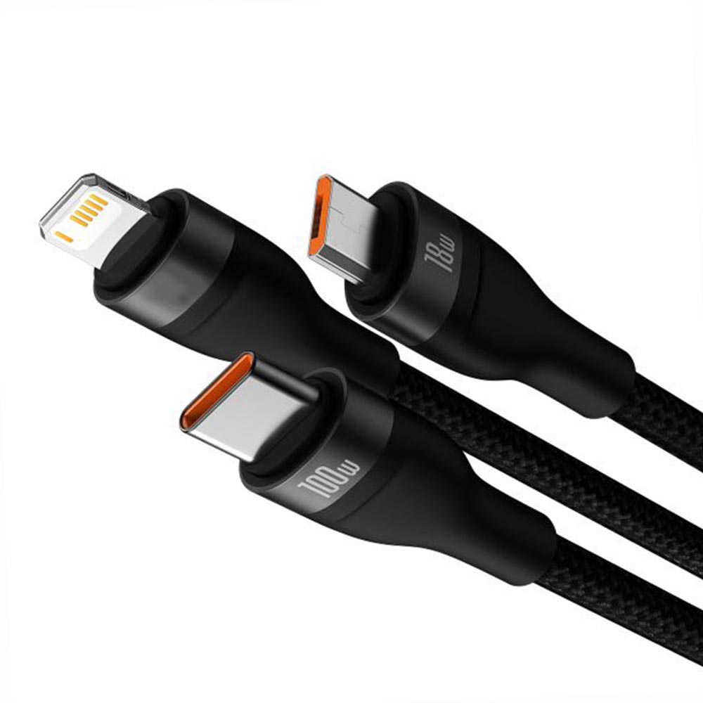 Cabo Baseus CASS030201 USB-C A Micro USB / USB-C / Lightning 1.5M - Preto