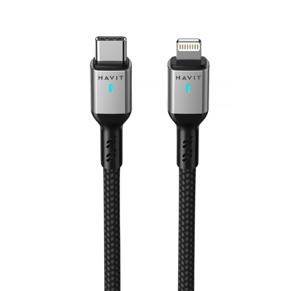 Cabo Havit USB-C Macho a Lightning / 1M - Preto / Cinza (CB6316)
