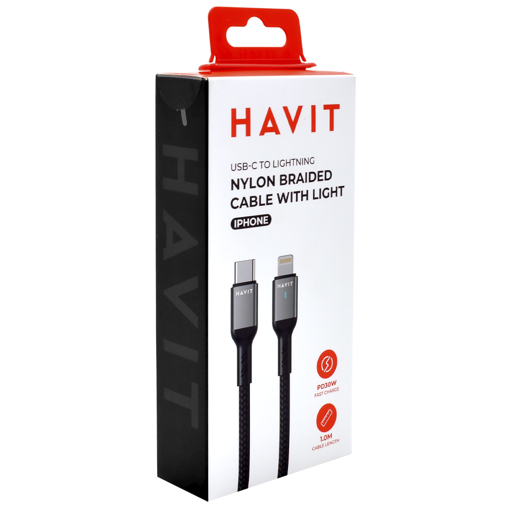 Cabo Havit USB-C Macho a Lightning / 1M - Preto / Cinza (CB6316)