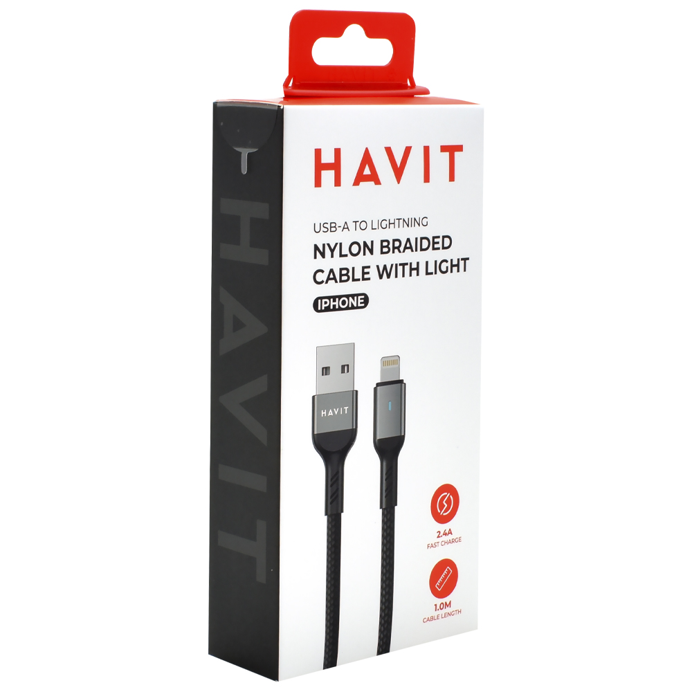 Cabo Havit USB-C Macho a Lightning 2.4A / 1M - Preto / Cinza (CB6315)