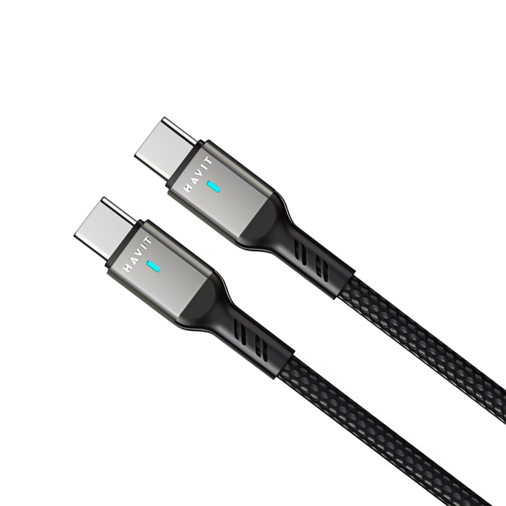 Cabo Havit USB-C Macho a USB-C Macho / 1M - Preto / Cinza (CB6317)