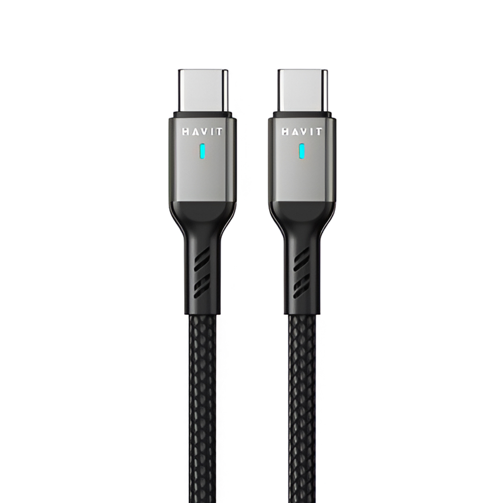 Cabo Havit USB-C Macho a USB-C Macho / 1M - Preto / Cinza (CB6317)