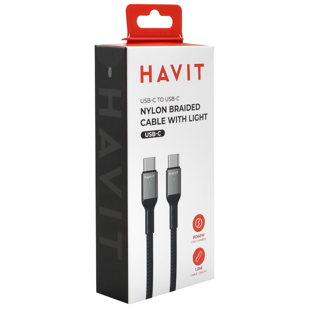Cabo Havit USB-C Macho a USB-C Macho / 1M - Preto / Cinza (CB6317)