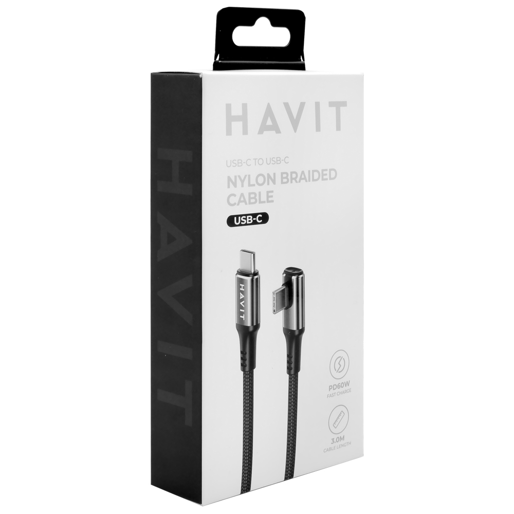Cabo Havit USB-C Macho a USB-C Macho / 3M - Preto (CB6314)