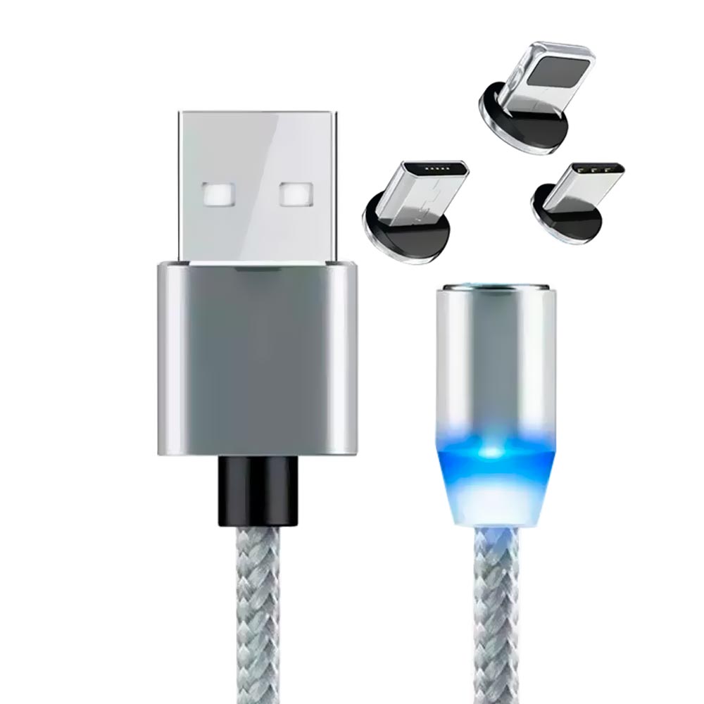 Cabo Magnético Smartzla USB 2.0 a Lightning / Type-C / Micro USB SAT-C005 1M - Prata