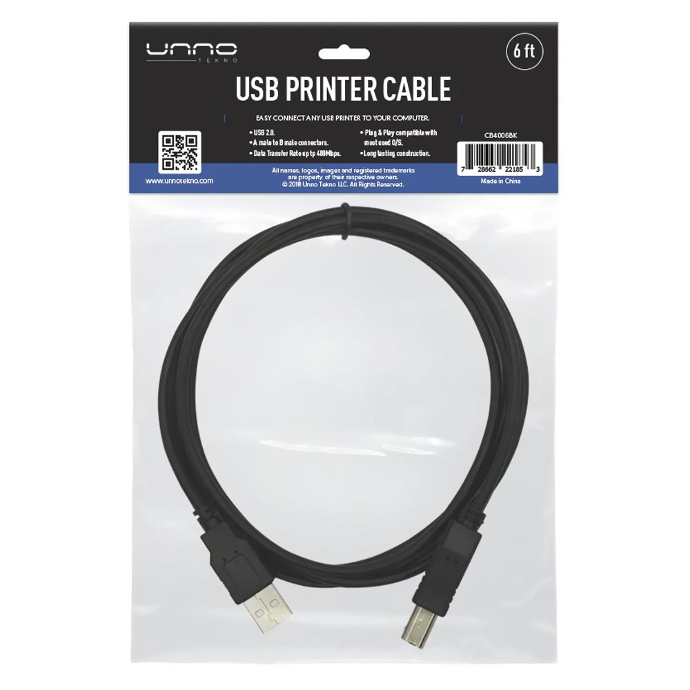 Cabo para Impressora USB 2.0 Preto - 1.80M Unno Tekno CB4006BK