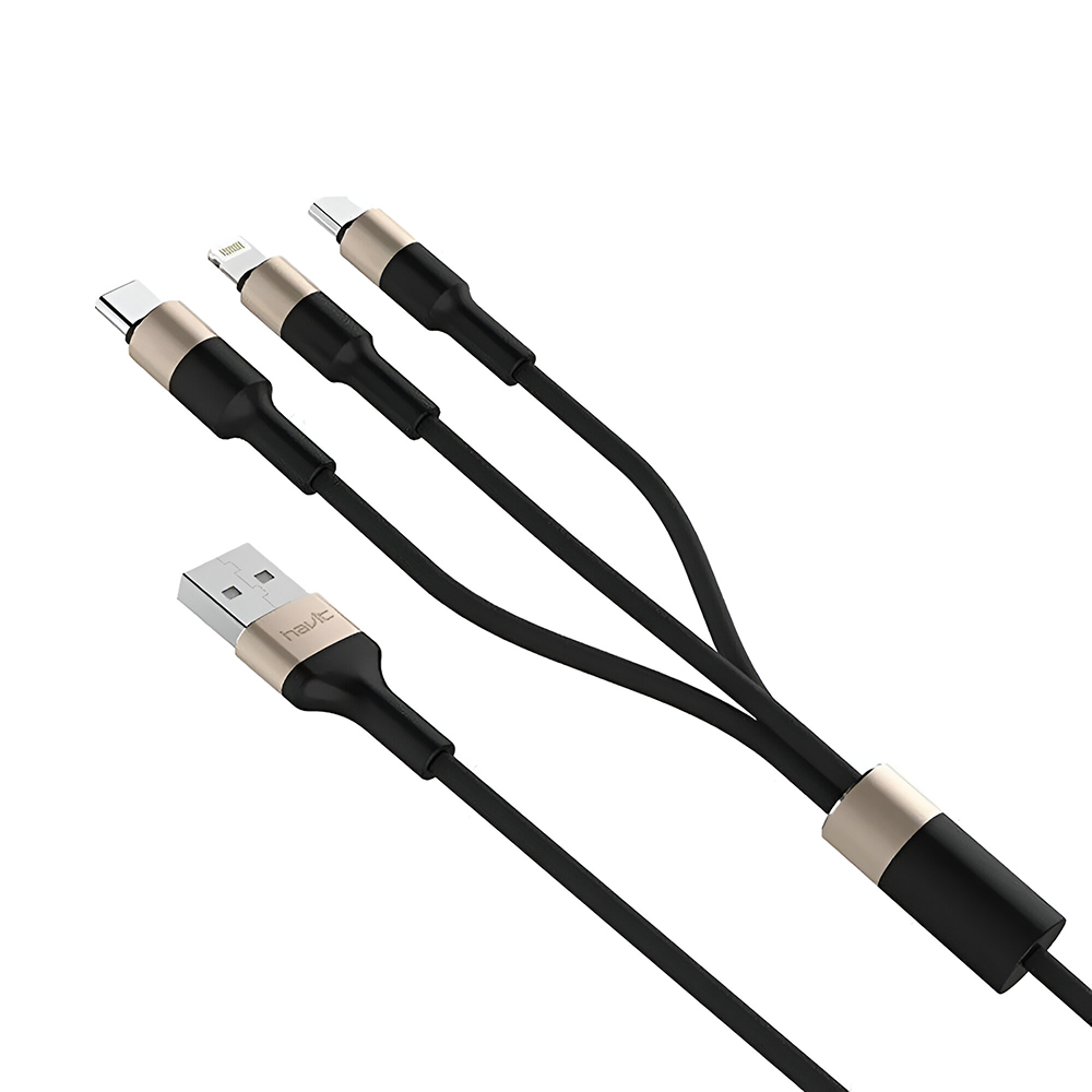 Cabo USB Para Lightning / USB Type-C / Micro USB Havit HV-H691 Preto / Dourado - 1.2M