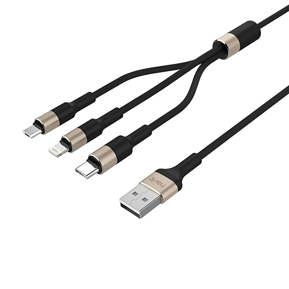 Cabo USB Para Lightning / USB Type-C / Micro USB Havit HV-H691 Preto / Dourado - 1.2M