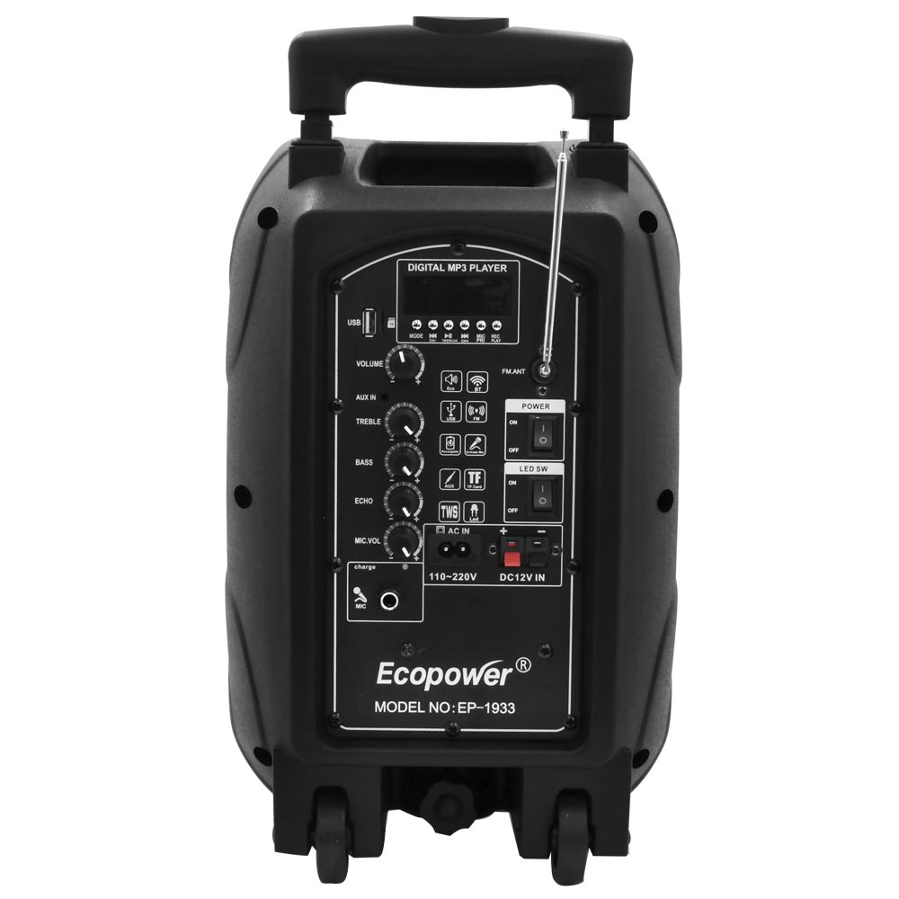 Caixa de Som Ecopower EP-1933 com Tela 8" / Bluetooth / USB / FM - Preto