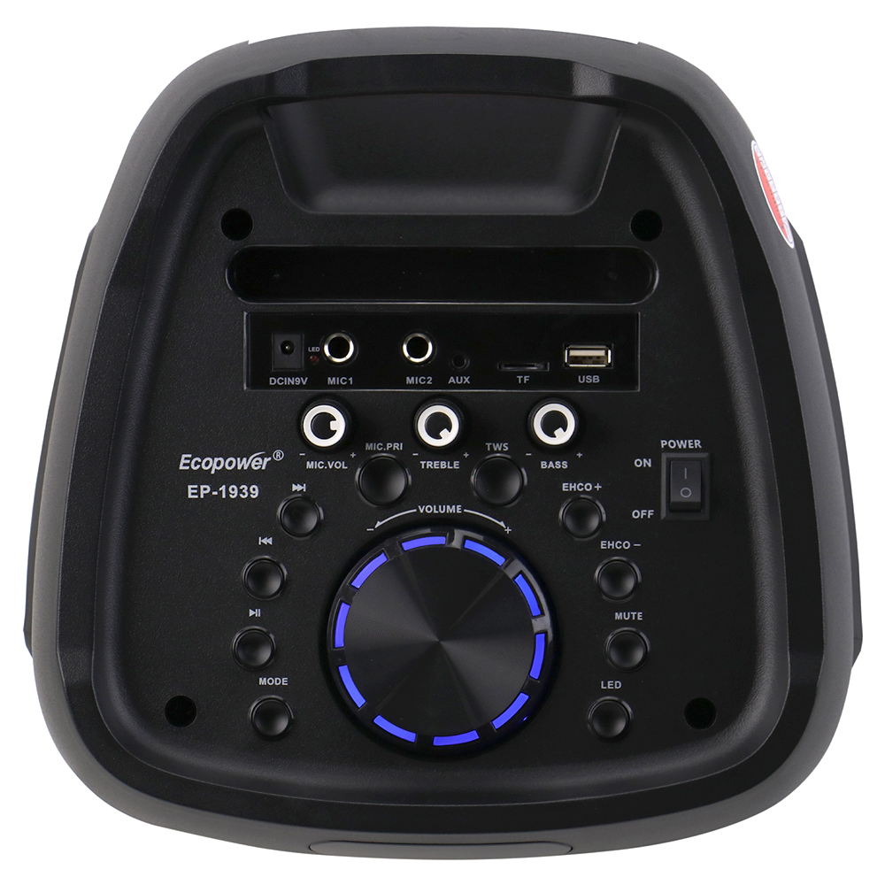 Caixa de Som Ecopower EP-1939BT com Tela 8" / Bluetooth / USB / FM - Preto
