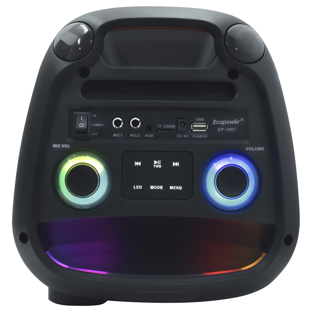 Caixa de Som Ecopower EP-1967 8" Bluetooth / USB / AUX / FM / MIC - Preto