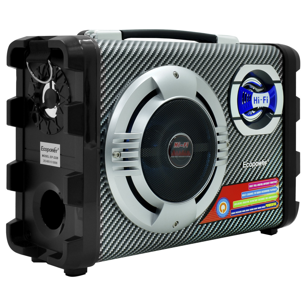 Caixa de Som Ecopower EP-2220 Bluetooth / USB / FM / SD - Preto / Cinza
